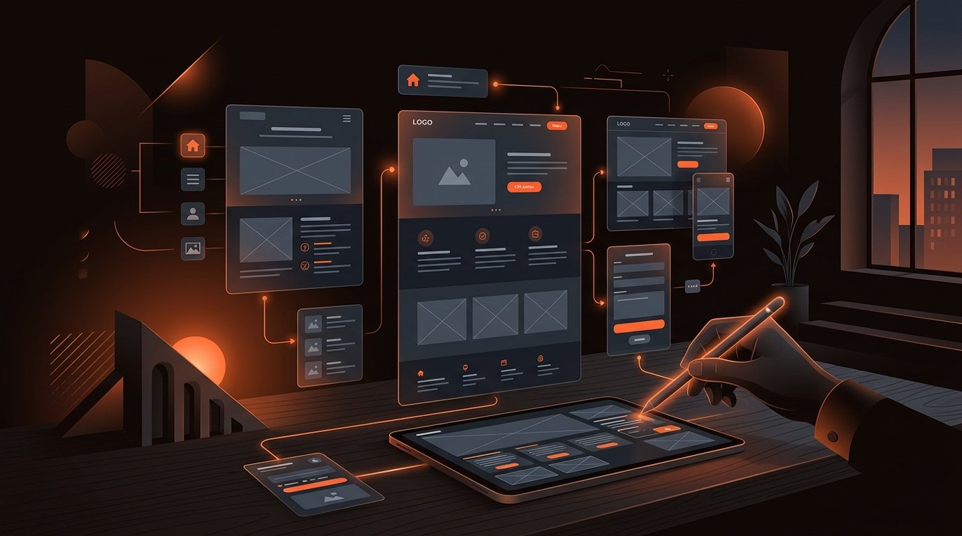 Planning and wireframing a modern business website on a digital workspace