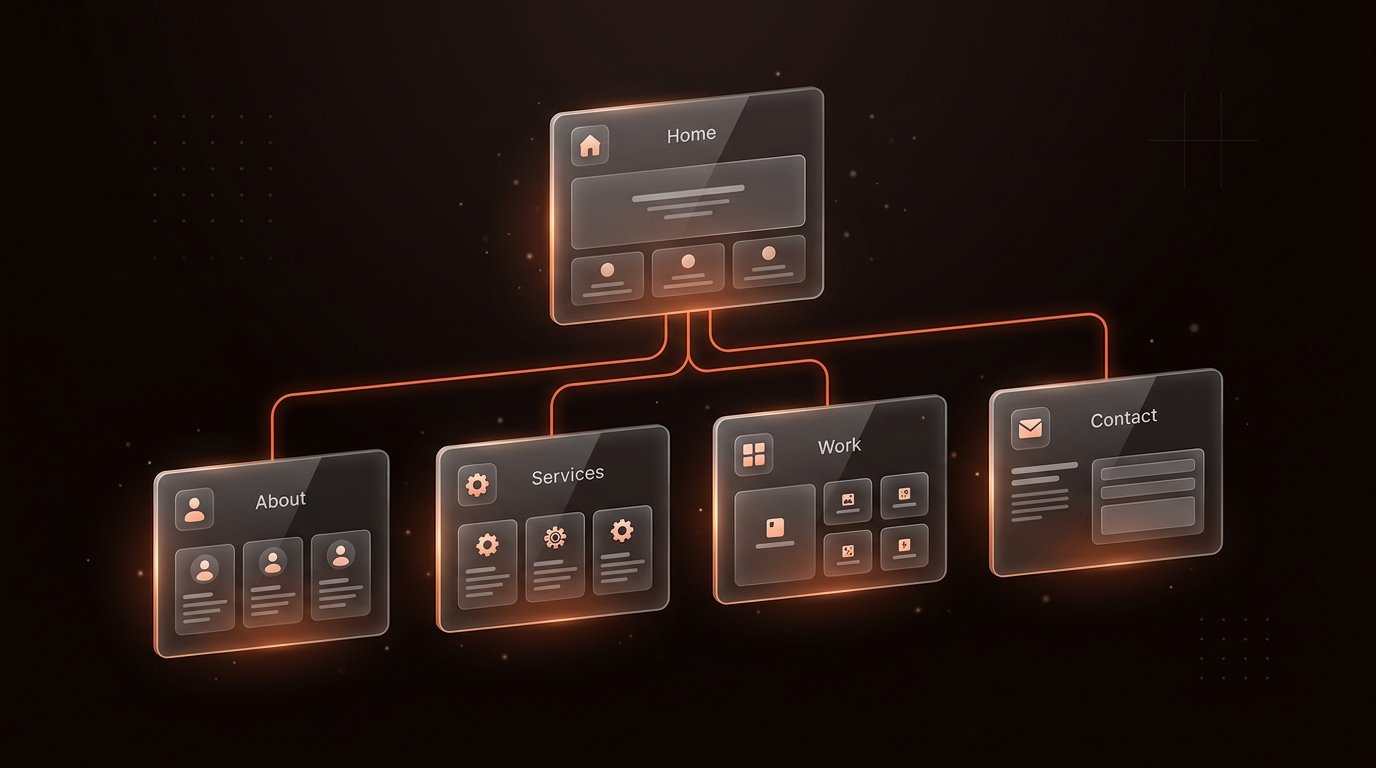 Example of a clean business website structure with Home, About, Services, Work, and Contact pages