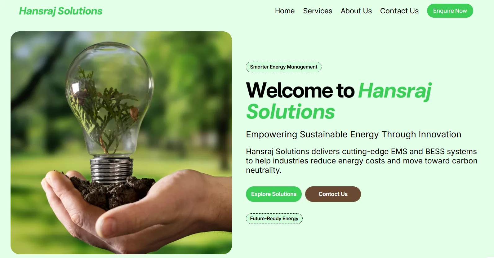 Hansraj Solutions sustainable energy corporate business website