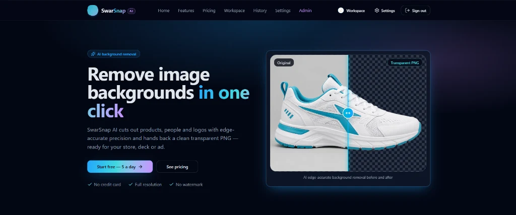 SwarSnap AI background removal web app